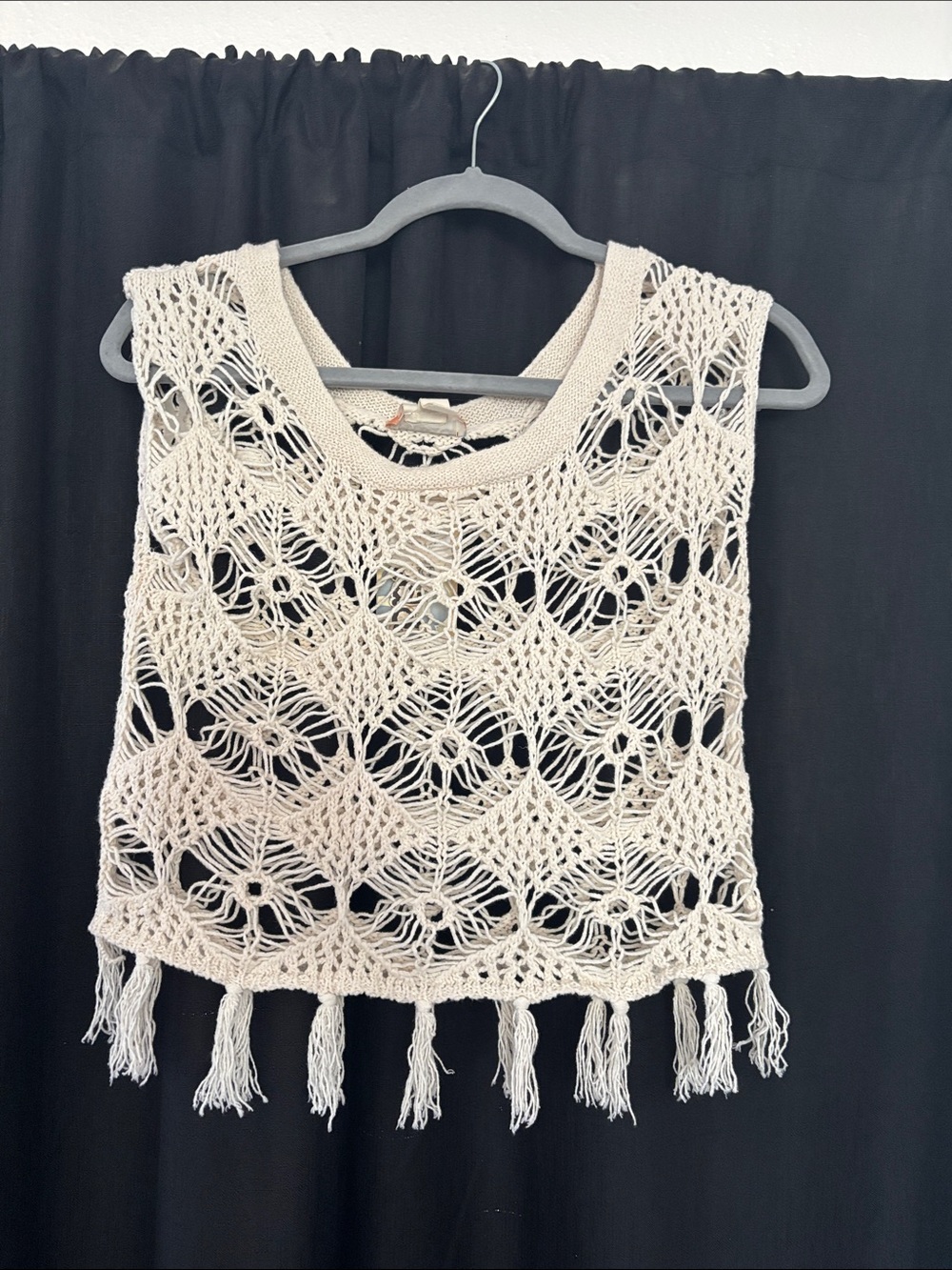 Mudd Crochet Fringe Tank Top - Cream